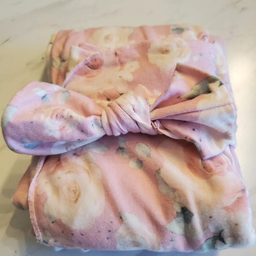 PHOTO OP GIRLS FLORAL SWADDLE BLANKET AND HEADBAND